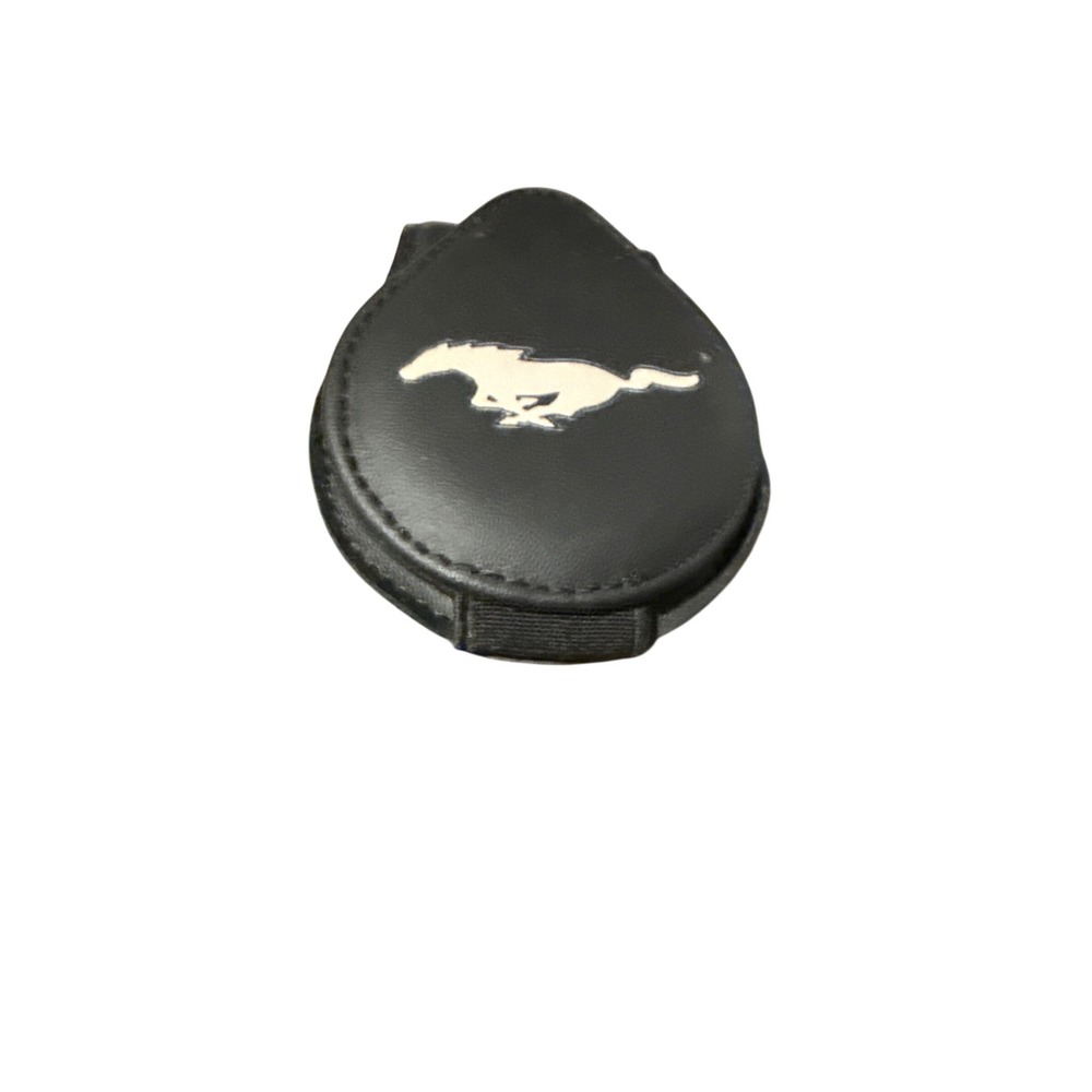 Ford Mustang Sun Visor Sunglass Holder Clip Black Faux Leather White Pony Logo